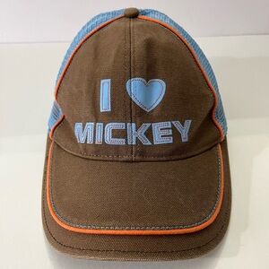 DISNEY WORLD Mickey Mouse Adult Hat One Size Brown Blue Mesh Trucker Cap